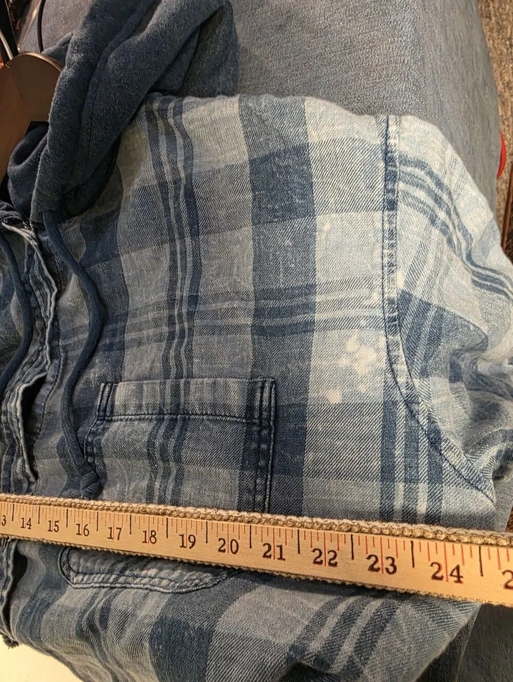 American Eagle Blue Plaid Hooded Jacket Vintage-Inspired Soft Cotton Blend SizeL